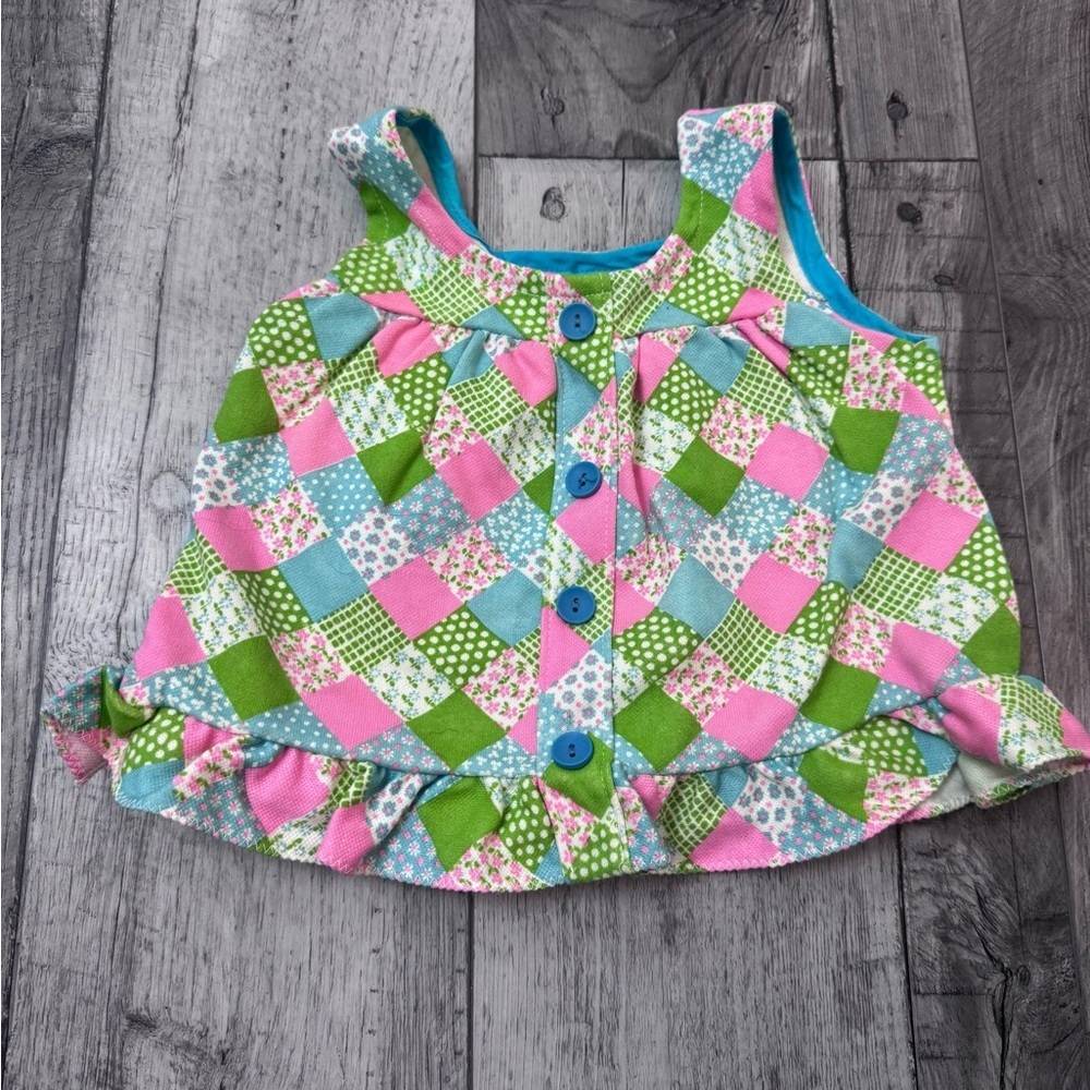 Vintage Carters Baby 18 Months Patchwork Print Retro 80s Tank Dress